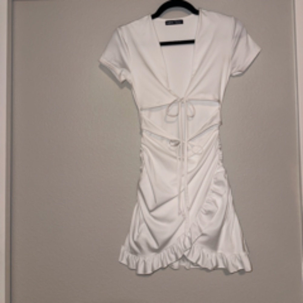 SHEIN White Tie Front Ruffle Dress (XS)